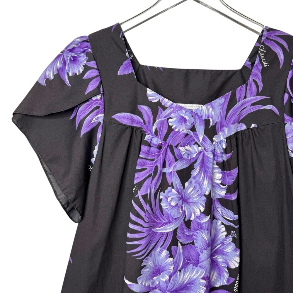 Vintage Jade Fashions Hawaiian Purple Floral Cotton Midi Sweetheart Dress Sz L - Picture 4 of 13